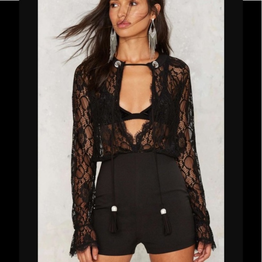 Nasty Gal Lace Between Bolo Tie Romper